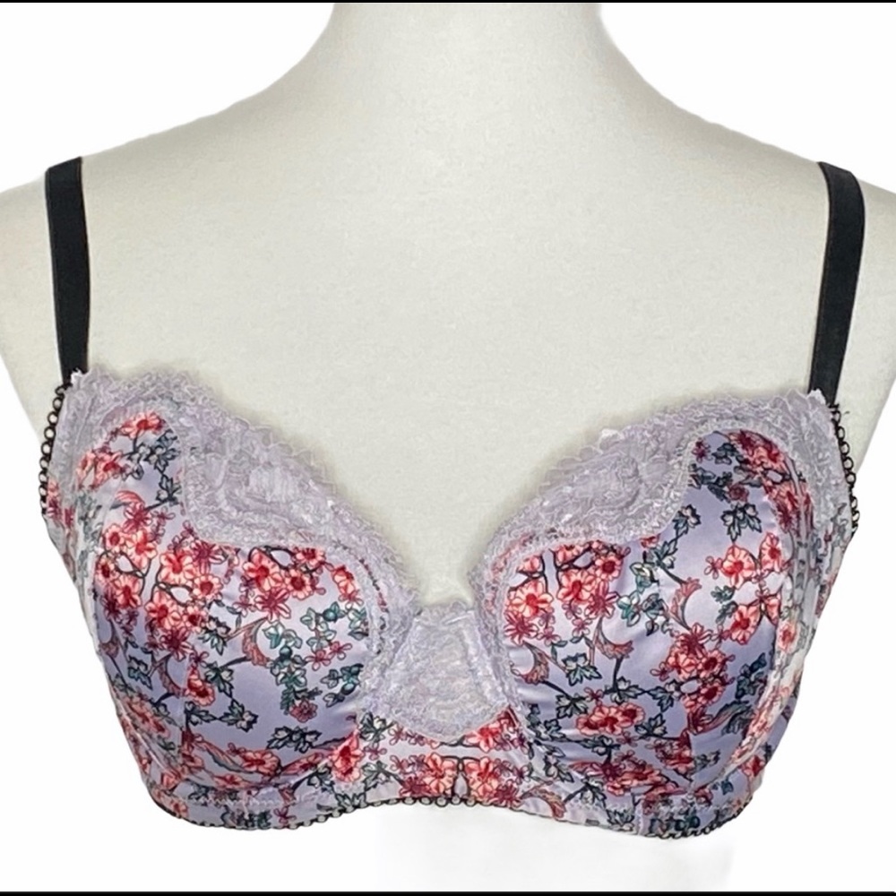 Victorias Secret Angels Lined Demi Bra Purple Floral Panty lavender 34DD S NWT - Picture 3 of 6